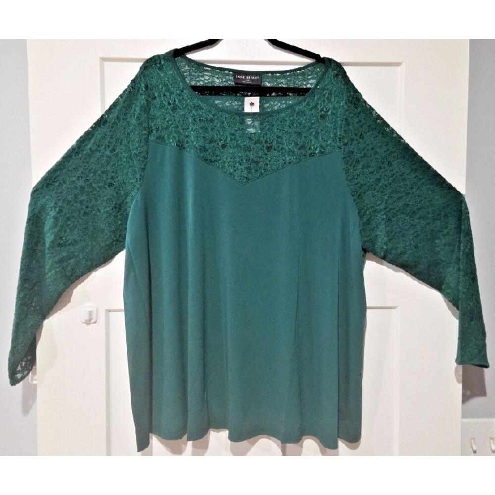 Lane Bryant Emerald Green Long Sleeve Top w Lace on Top  Sz 26/28 New w Tags